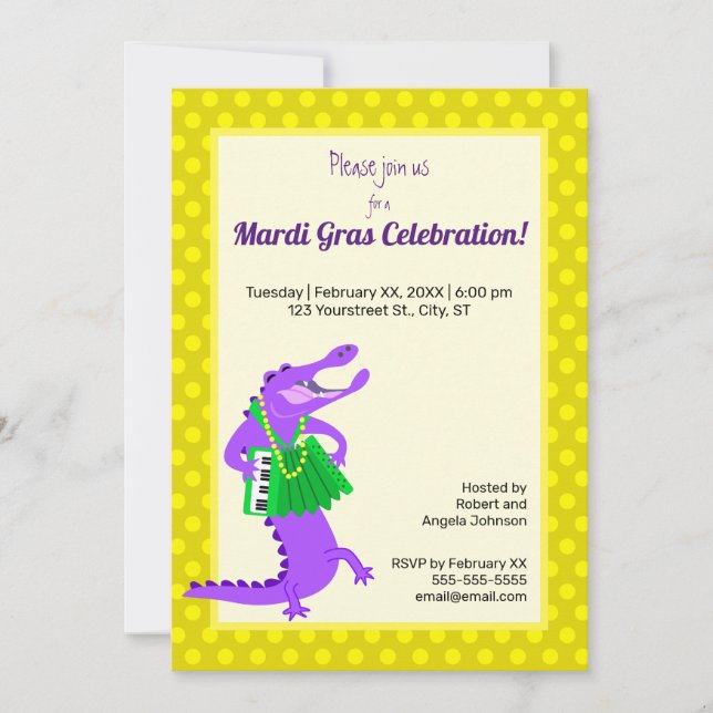 Invitación Ligador morado Mardi Gras (Anverso)