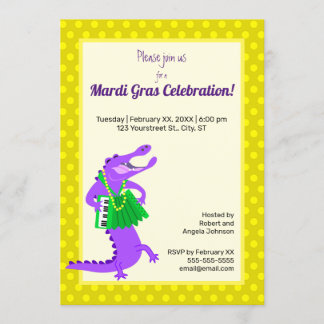 Invitación Ligador morado Mardi Gras