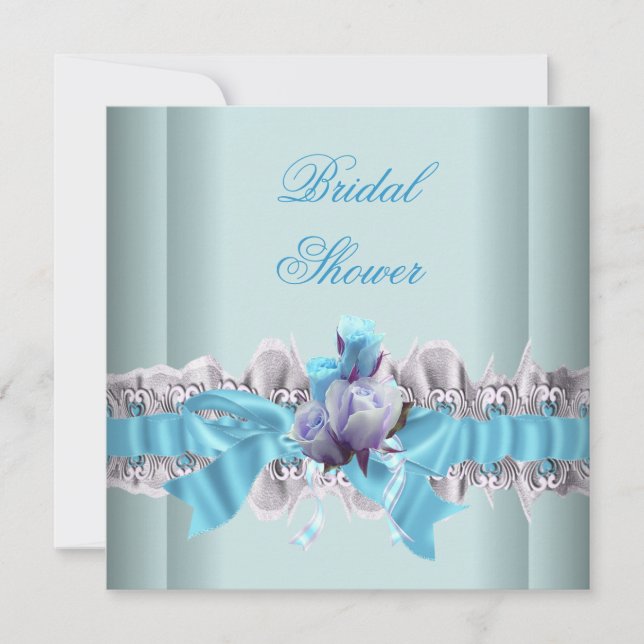 Invitación Ligar de encaje blanco para ducha de novia azul (Anverso)