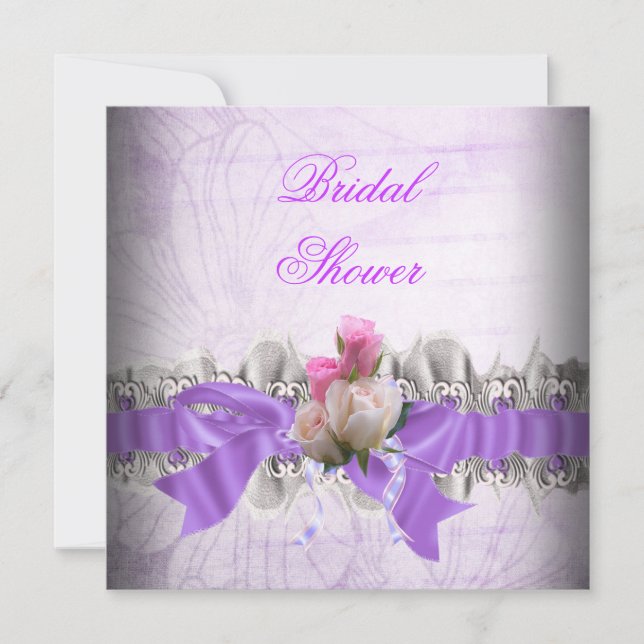 Invitación Ligar de encaje blanco para ducha de novia rosa pú (Anverso)