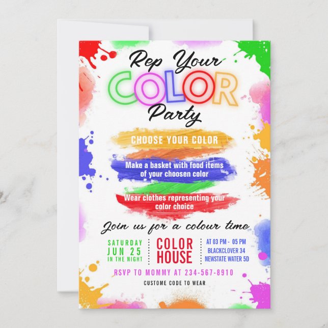 Invitación ligera de Fiesta de color Invitación ed (Anverso)