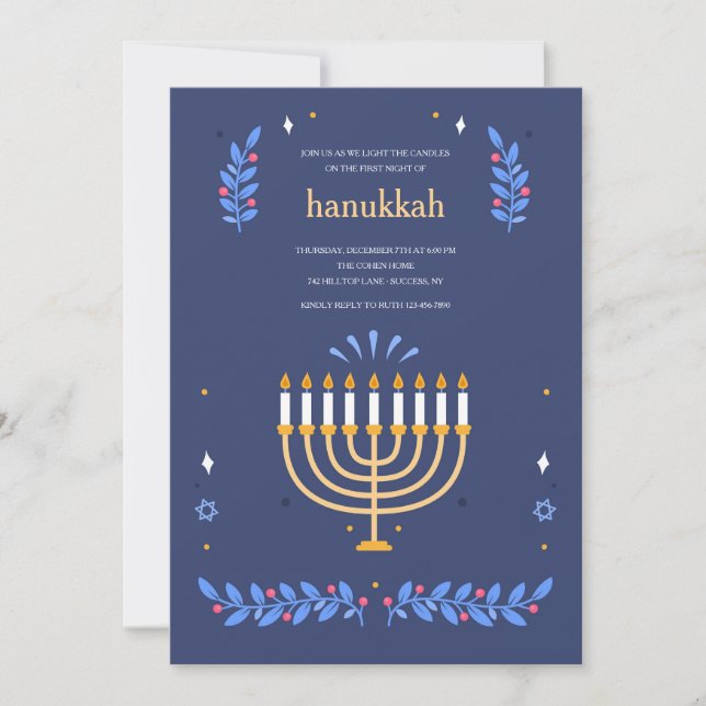 Invitación ligera de Hanukkah (Anverso)