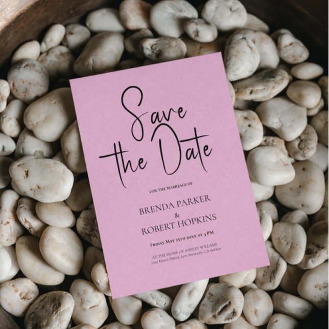 Invitación Ligero Lino Rosa Simple Guión Negro Guardar La Fec (Subido por el creador)