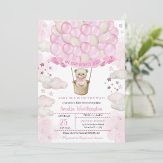 Invitación Ligero rosa Teddy Bear Globos de aire caliente Bab