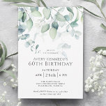 Invitación Light Airy Eucalyptus Fiesta de Cumpleaños 60<br><div class="desc">Con una luz y ventilada atmósfera etérea, esta atractiva invitación a la fiesta de cumpleaños número 60 tiene la vegetación en cascada de eucalipto de color agua encima de tu texto en la cara clásica de serif. El aspecto es despreocupado y divertido mientras se mantiene un aura elegante. Personalice la...</div>