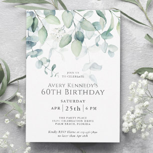 Invitación Light Airy Eucalyptus Fiesta de Cumpleaños 60