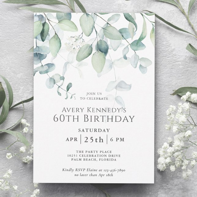 Invitación Light Airy Eucalyptus Fiesta de Cumpleaños 60 (Subido por el creador)