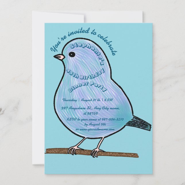 Invitación Light Azure 45th Birthday Cute Bird Dinner Party  (Anverso)