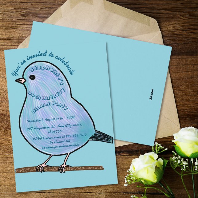 Invitación Light Azure 50th Birthday Cute Bird Dinner Party  (Subido por el creador)