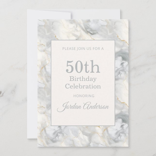 Invitación Light Beige Gray Marble 50th Birthday (Anverso)