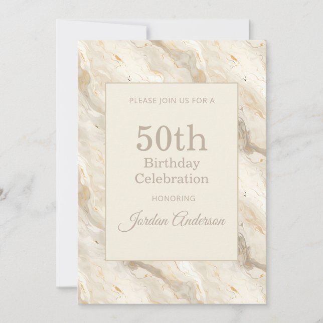 Invitación Light Beige Marble 50th Birthday (Anverso)