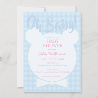 Invitación Light Blue Bear bow tied Oh Baby Shower Invitation
