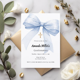 Invitación Light blue bow girl Confirmation