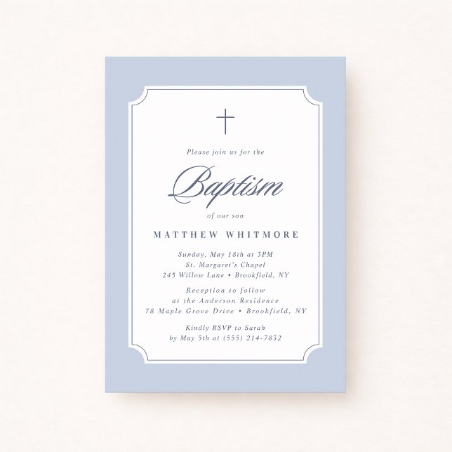 Invitación Light Blue Clipped Corners Baptism Invitation (Subido por el creador)
