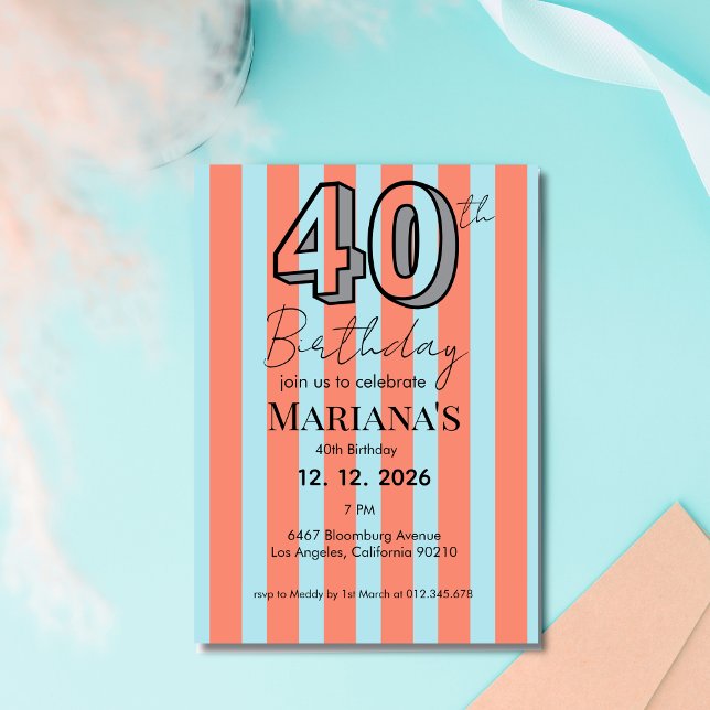Invitación Light Blue & Coral Stripes Modern Scripted (Subido por el creador)