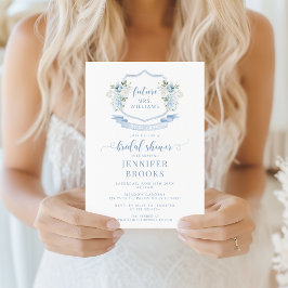 Invitación Light Blue Floral Crest French Bridal Shower