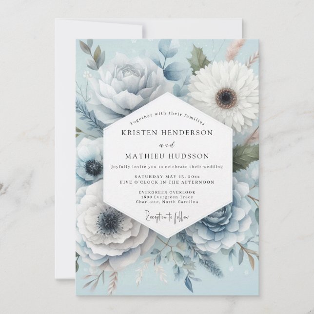 Invitación Light Blue Floral Whimsical Wedding (Anverso)