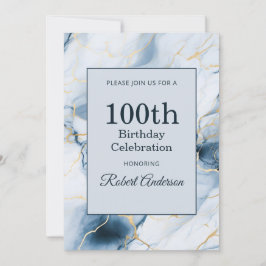 Invitación Light Blue Marble 100th Birthday