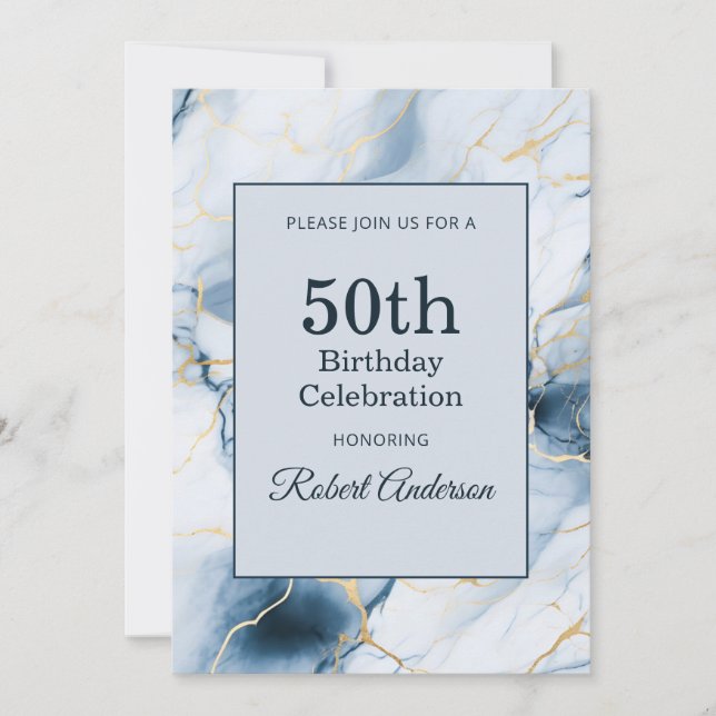 Invitación Light Blue Marble 50th Birthday (Anverso)