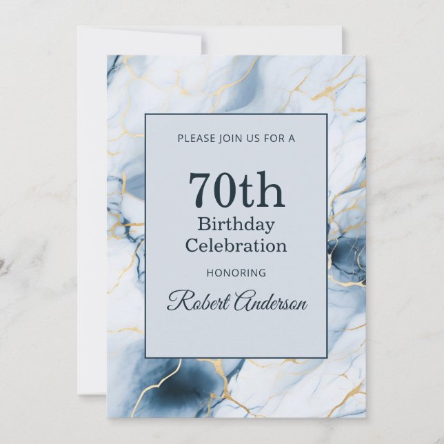 Invitación Light Blue Marble 70th Birthday (Anverso)