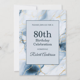 Invitación Light Blue Marble 80th Birthday