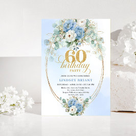 Invitación Light Blue Peony Greenery 60th Birthday Invitation