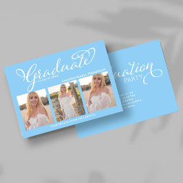 Invitación Light Blue Script Photo Collage Graduation Card