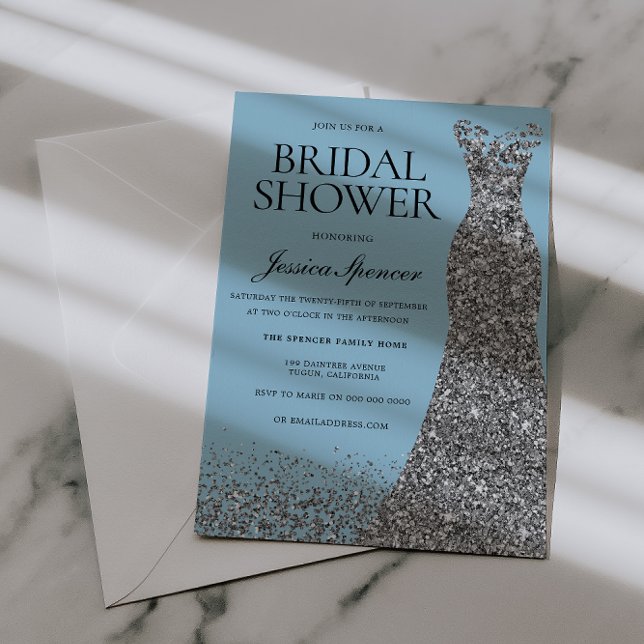 Invitación Light Blue & Silver Dress Bridal Shower (Subido por el creador)