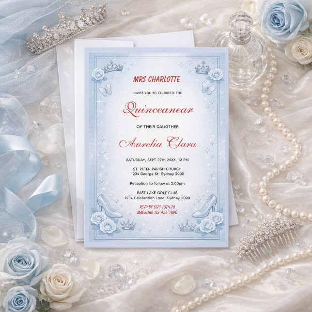 Invitación Light Blue Silver Princess Quinceanera Birthday  (Light Blue Silver Princess Quinceanera Birthday Invitation
)