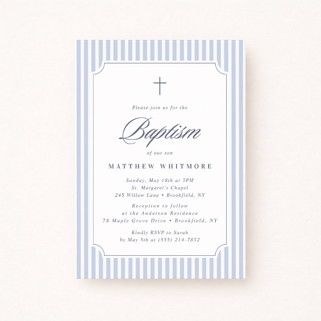 Invitación Light Blue Striped Baptism Invitation (Subido por el creador)
