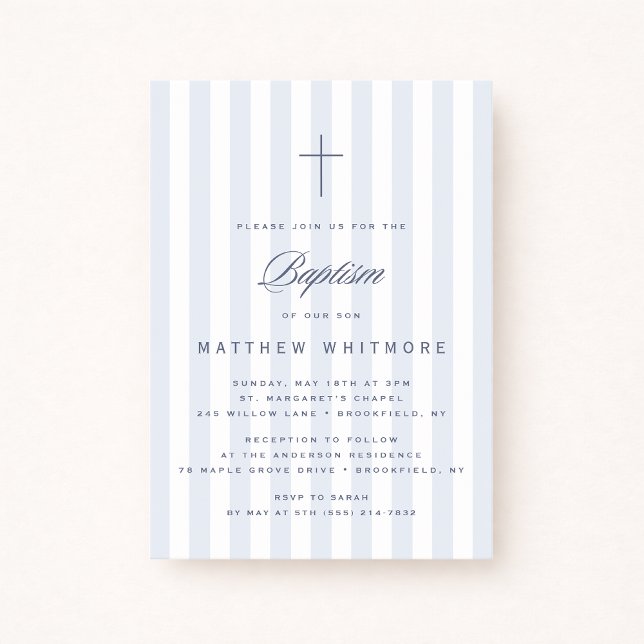 Invitación Light Blue Striped Boy Baptism Invitation (Subido por el creador)