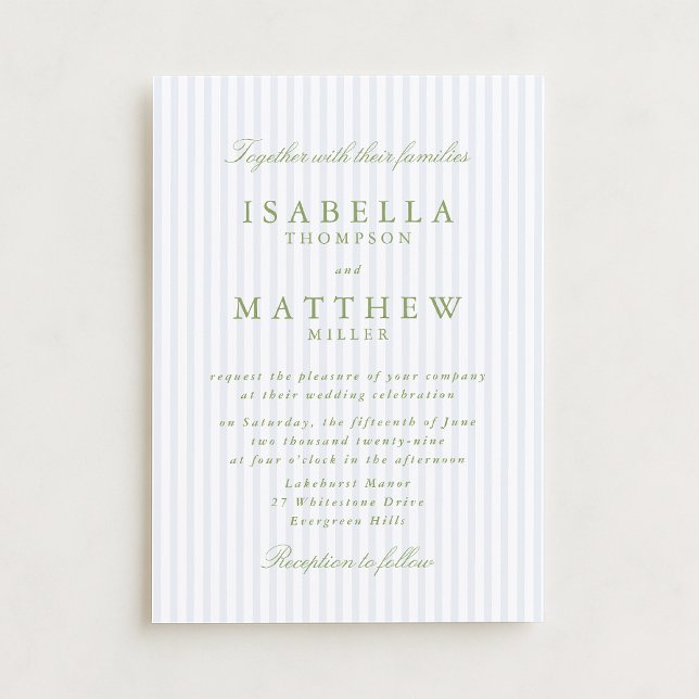 Invitación Light Blue Striped Classic Wedding Invitation (Subido por el creador)