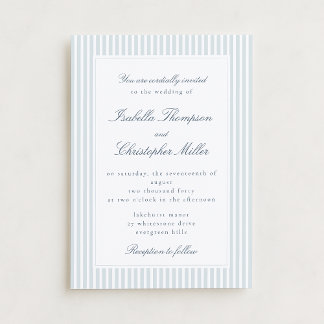 Invitación Light Blue Striped Modern Script Wedding Invitatio