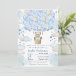 Invitación Light Blue Teddy Bear Hot Air Balloon Baby Shower