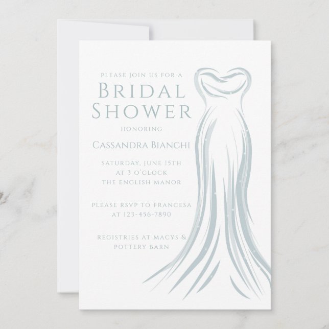 Invitación Light Blue Wedding Dress Bridal Shower Invitation (Anverso)