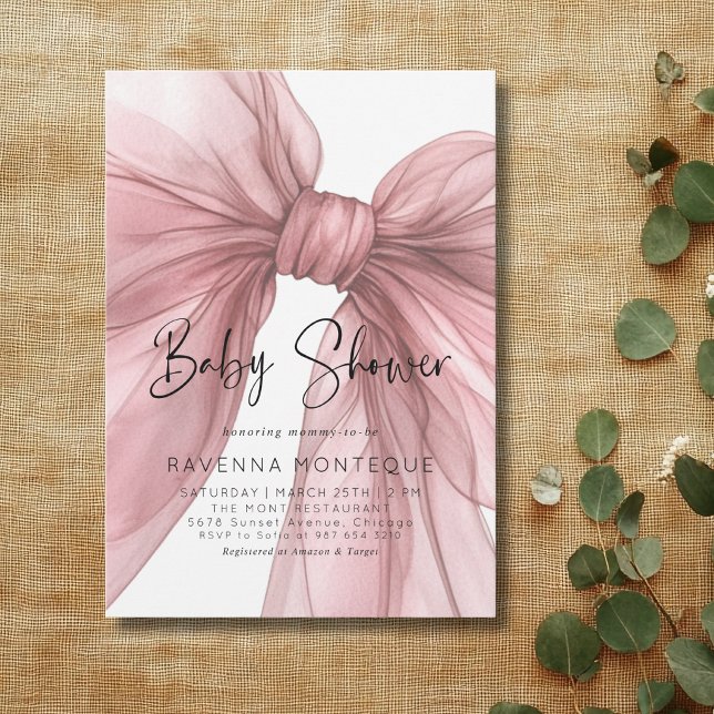 Invitación Light Blush Bow Clean Personalized Baby Shower  (Subido por el creador)