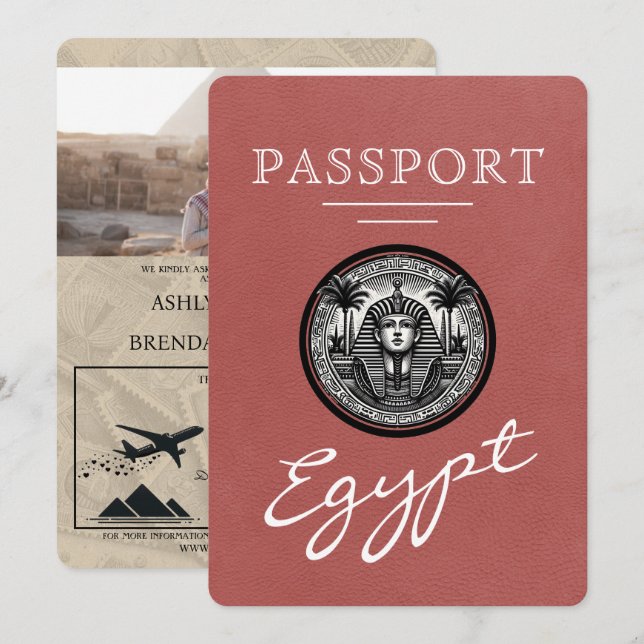 Invitación Light Burgundy Egypt Passport Wedding Invitation (Anverso / Reverso)