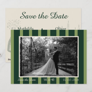Invitación Light & Dark Green Thin Stripe Invitation