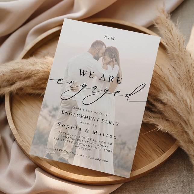 Invitación Light Faded Fading Photo Monogram Engagement Party (Subido por el creador)
