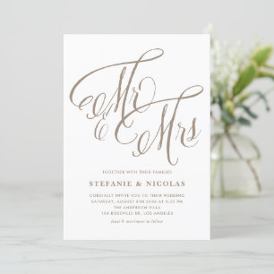 Invitación Light Gold Mr. y la Sra. Rustic Calligraphy Boda