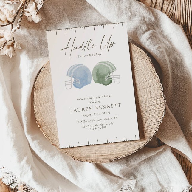 Invitación Light Green Blue Huddle Up Twin Boys Baby Shower (Subido por el creador)