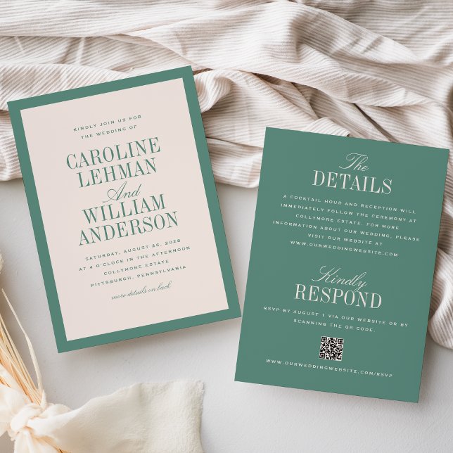 Invitación Light Green Classic Elegant Double-Sided Wedding  (Subido por el creador)
