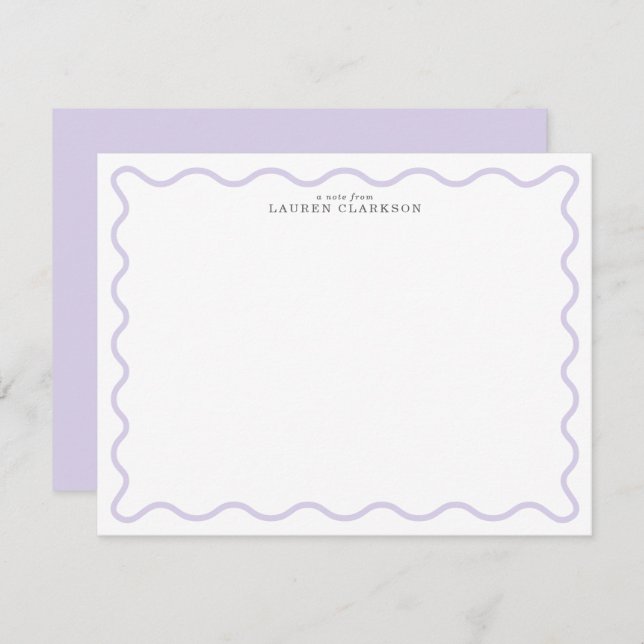 Invitación Light Lavender Modern Wavy Border Note card (Anverso / Reverso)