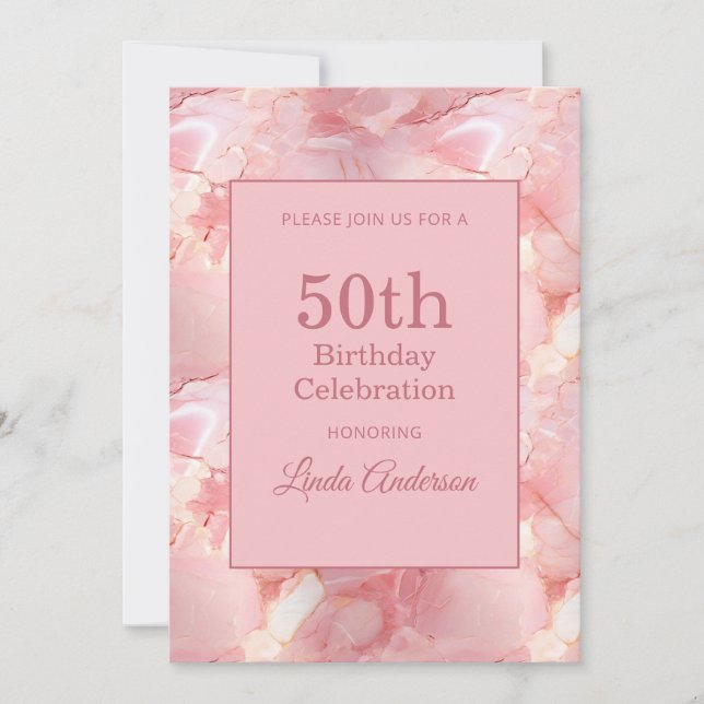 Invitación Light Pink Marble 50th Birthday (Anverso)