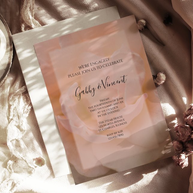 Invitación Light Rubor Pink Rose Floral Engagement Party (Subido por el creador)