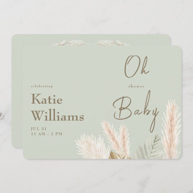 Invitación Light Sage Boho Oh Baby Shower (Anverso / Reverso)