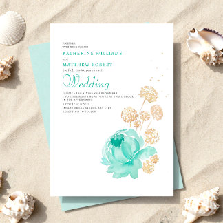 Invitación Light Teal & beige Summer Beach Wedding