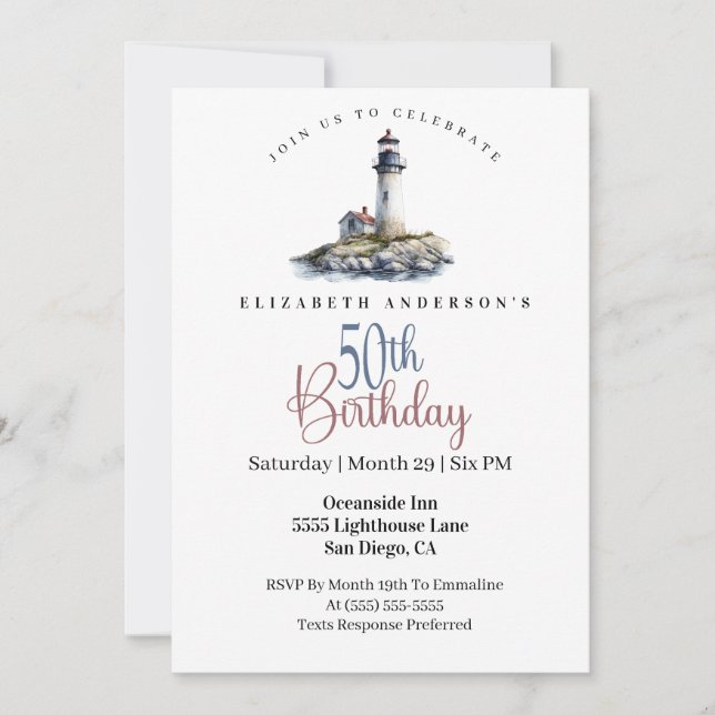 Invitación Lighthouse 50th Birthday (Anverso)