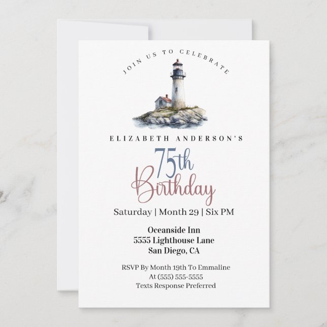 Invitación Lighthouse 75th Birthday (Anverso)