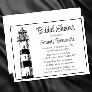 Invitación Lighthouse Beach Black Nautical Bridal Shower